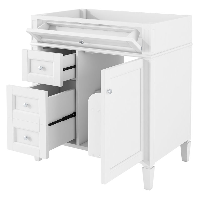 Meuble-lavabo de 30 po, 2 tiroirs et 1 tiroir escamotable, organisateur de porte d'armoire, tablette réglable, design moderne, pieds romains exquis, portes à fermeture douce, meuble-lavabo de finition sans lavabo, facile à assembler