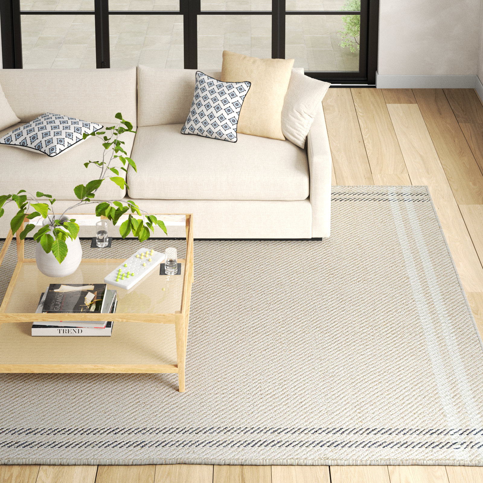 Lavande Wool Area Rug in Ivory/Black/Beige, Rectangle 8' x 10'