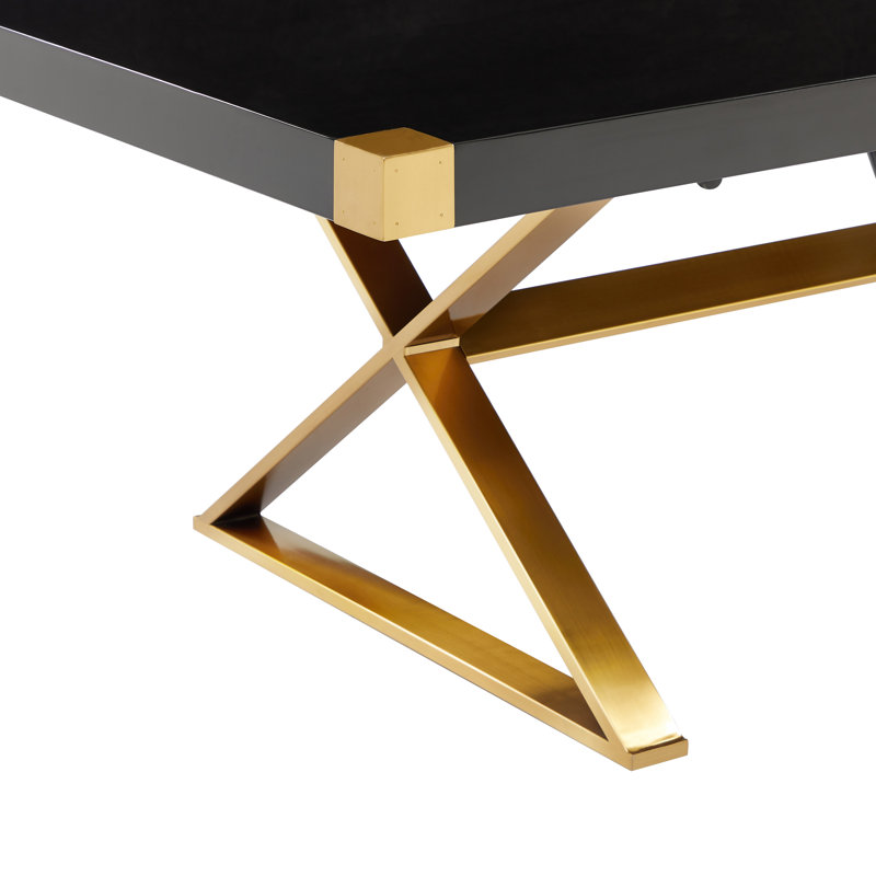 Adeline Black Lacquer and Gold Base Rectangular Dining Table