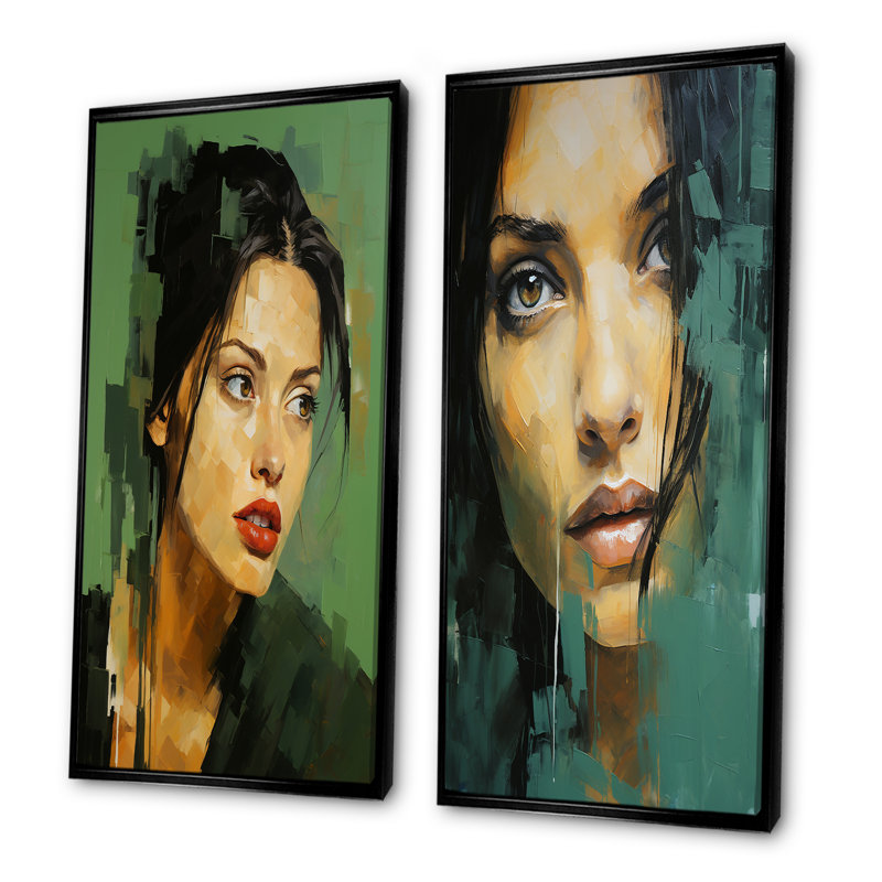 «Green Jade Jolie Portrait», ensemble d'art mural sur toile Celebrity / Famous, Cadre noir, H 32 po x l 33 po