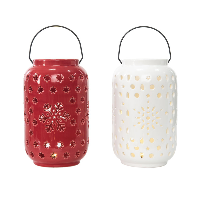 Dolomite 8.75 in. Christmas Light Up Snowflake Lantern Set of 2