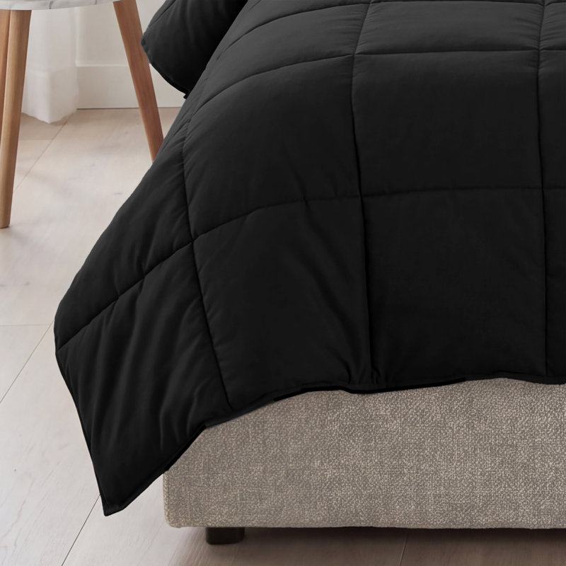 All-Season Reversible Down Alternative 100% Microfiber Comforter, Black, California King Comforter