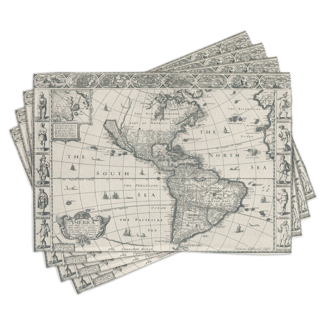 Platzdeckchen 4er Set, Retro Old America Map, Multicolor