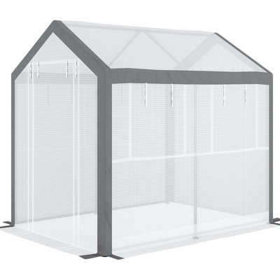 Walk-In Greenhouse 8'X6'x7.5', Outdoor Gardening Area With 6 Windows, 2 Zippered Doors & Cover, White Cover