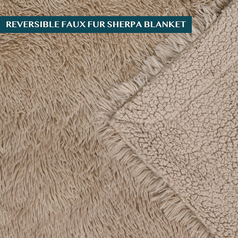 Taupe Reversible Faux Fur and Sherpa Throw Blanket, 50x60 Inches
