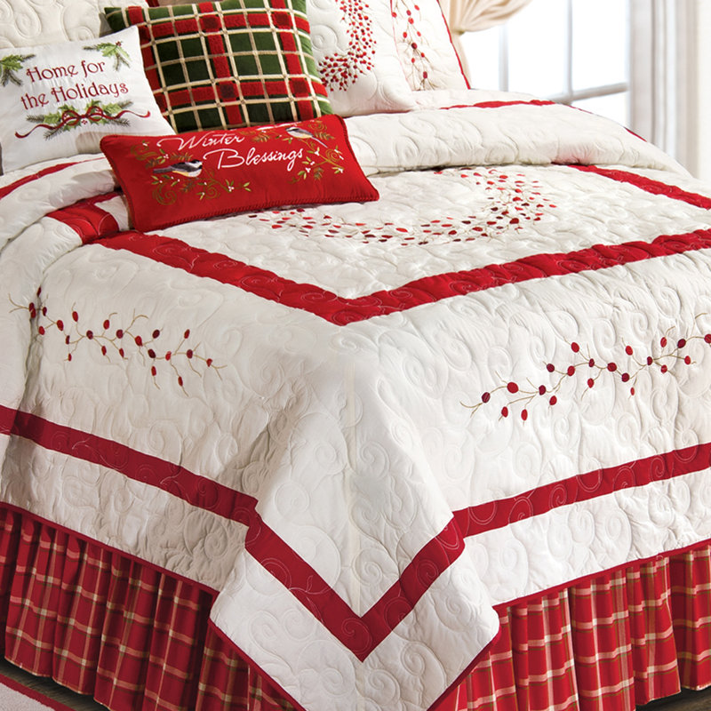 Full Size Red and White Cotton Reversible Quilt Set
