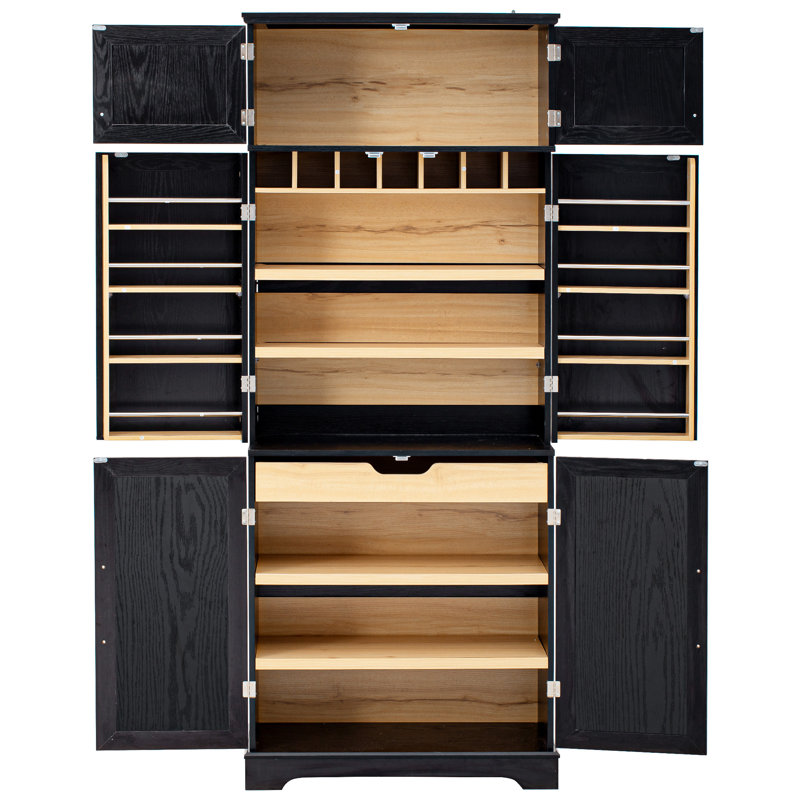 Grand garde-manger de style campagnard 78,2 po avec 8 tablettes de porte, Noir