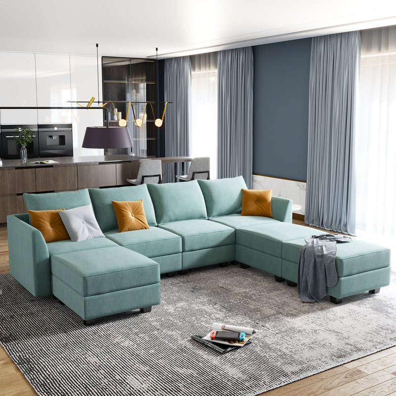 Modular Sectional Sofa U Shaped Couch Reversible Sofa Couch With Storage Seat, Blue Polyester