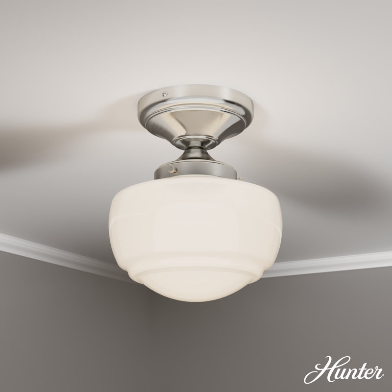Hunter Saddle Creek 1 Light Mini Flush Mount Ceiling Light Fixture, Brushed Nickel, Cased White