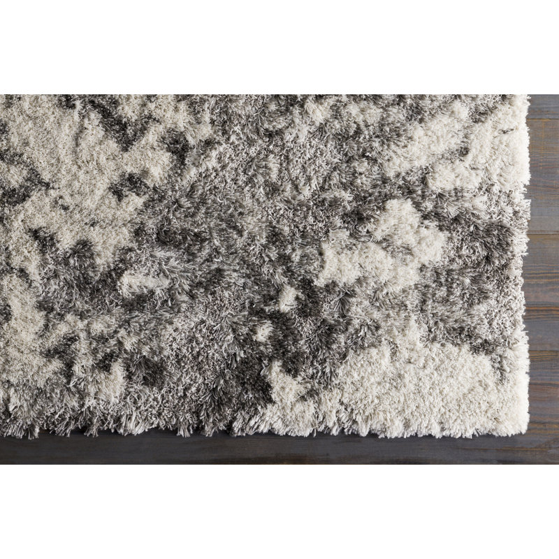 Tapis gris à poil long abstrait tissé à la machine Dittman, Rectangle 2 pi x 3 pi