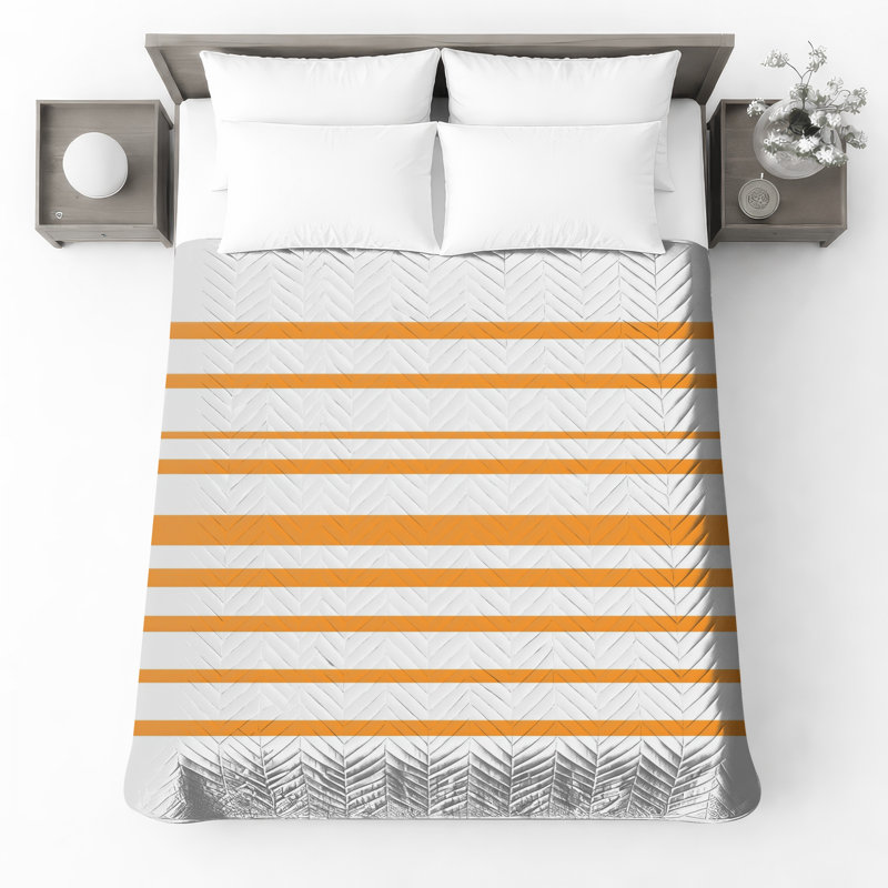 Couvre-lit matelassé à rayures horizontales orange toutes tailles, Twin