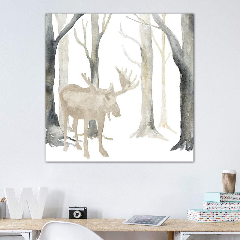 «Winter Forest Moose» par Tara Reed - reproduction, H 48 po x l 48 po x 1,5 po, Toile tendue, Pas de tapis
