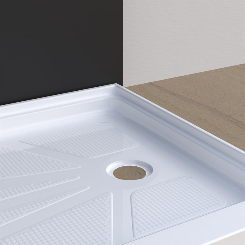 60" x 32" Rectangular Acrylic Shower Base with Right Drain - Triple Flange Alcove Shower Pan with Slip-Resistant Floor, White