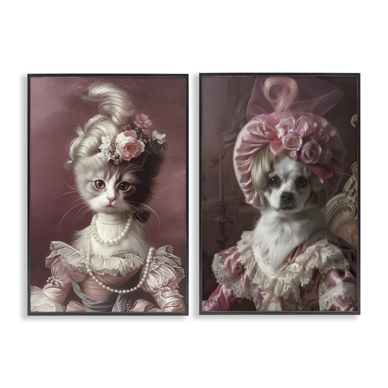 «Your Highness Cat & Dog», ensemble de 2 impressions giclées encadrées, design par Annabelle Hall, H 30 po x l 40 po