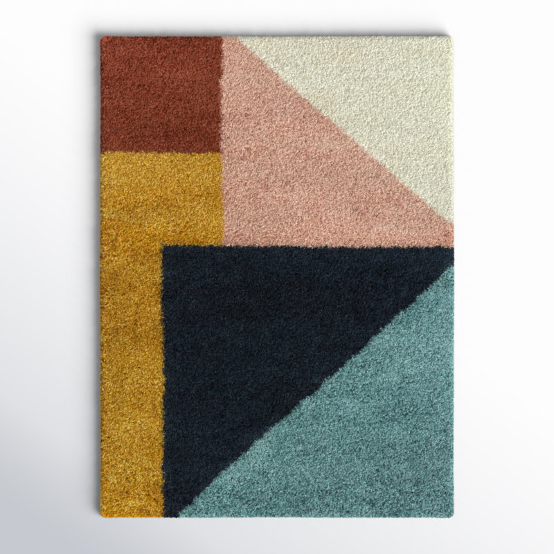 Tapis brun / jaune / bleu à motif géométrique Satter, Rectangle 8 pi 9 po x 12 pi