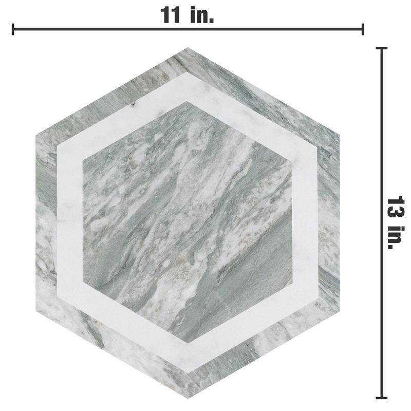 Marbilia Hex w/Biotech 11" x 13" Porcelain Wall & Floor Tile, Gray/White