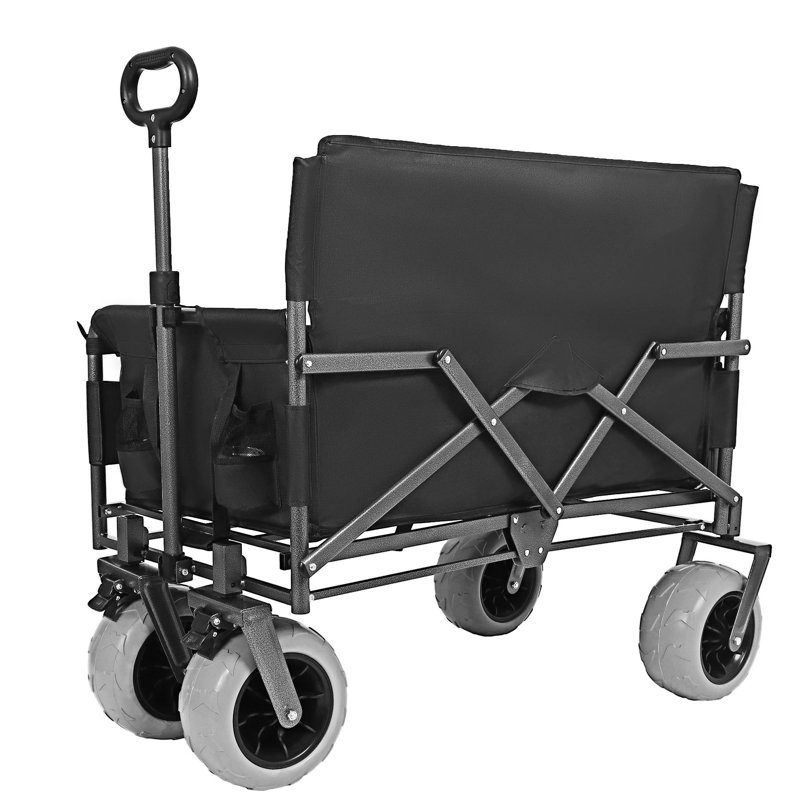 Convertible Folding Wagon Cart With Folding Tabletop, Black