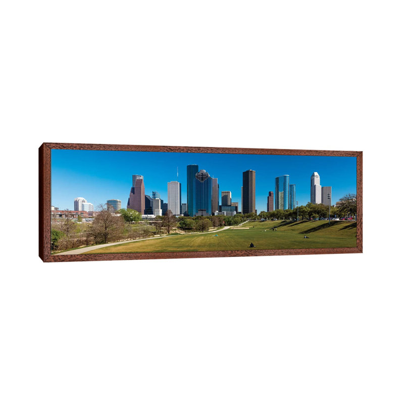 Cityscape Illuminated At Sunset, Houston, Texas 1 Piece Floater Frame Panoramic Wall Art on Canvas, 152.4 cm H x 50.8 cm W