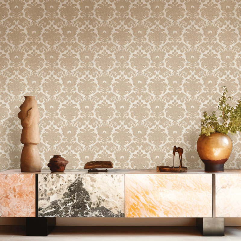 Italian Silks and Damasks 10.05m x 53cm Textured Satin Wallpaper Roll, Copper