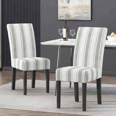 Chaise de salle à manger à rayures grises grise avec siège et fabrication stable