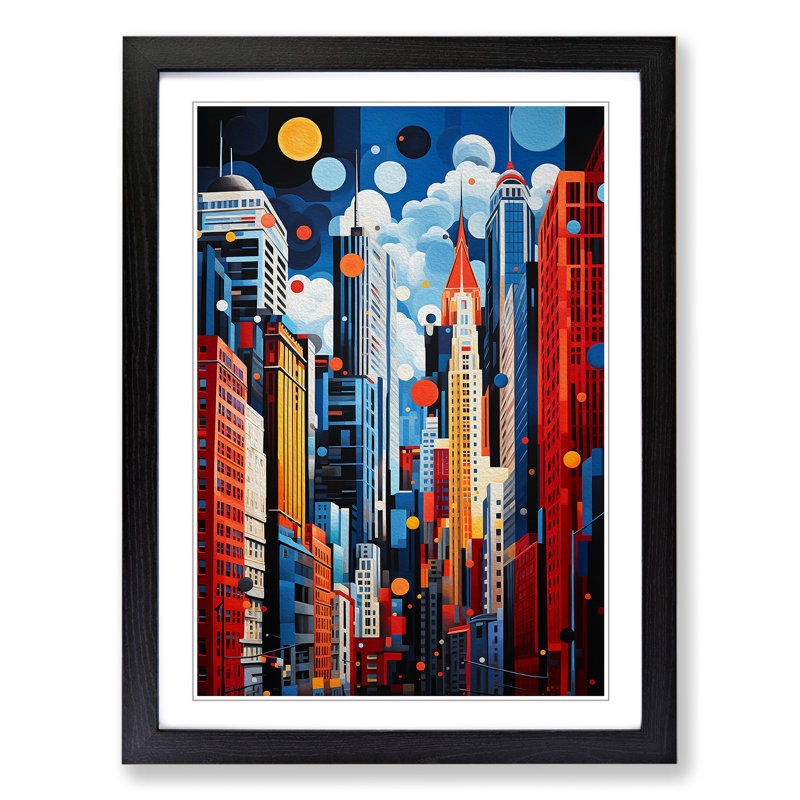 New York Orphism No.2 - Single Picture Frame Print on Wood, Black Framed, 64cm H x 46cm W x 2cm D