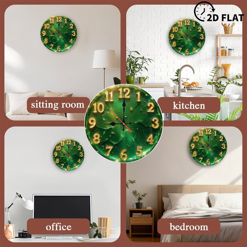 Horloge verte avec chiffres dorés