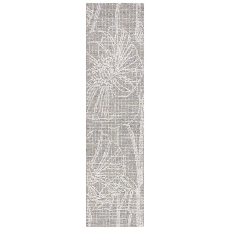 Hayan Hand Tufted Wool/Cotton Floral Rug in Beige/Ivory, Runner 2'3" x 9'