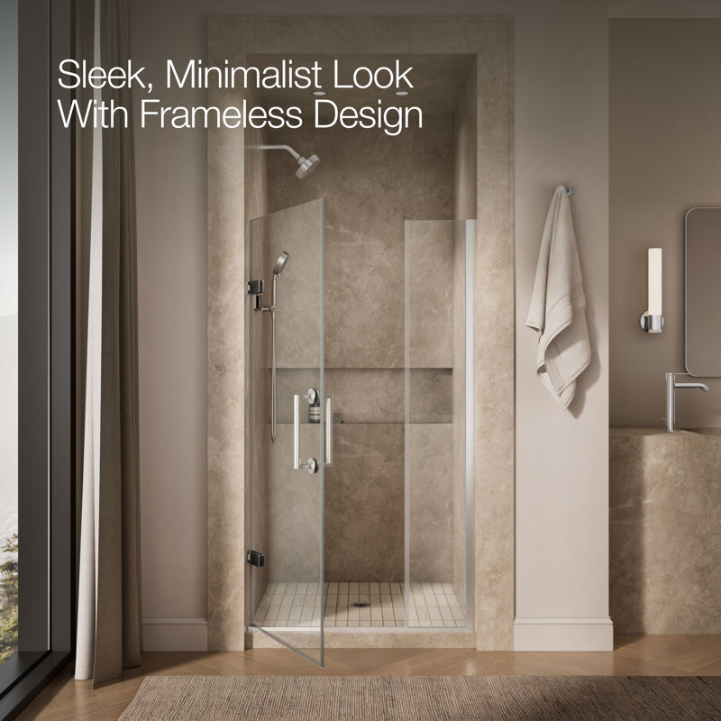 Components 33-5/8-In34-3/8-In W X 71-1/2-In H Frameless Pivot Shower Door With 3/8-In Crystal Clear Glass And Back-To-Back Vertical Door Pulls