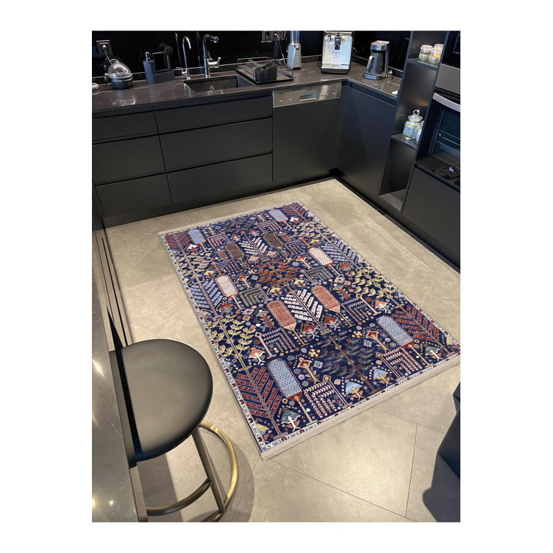 Navy Themed Multicolor Complex Shape Patterned Modern Decorative Rug, Runner 3'3" x 6'7" Rug Pad Included