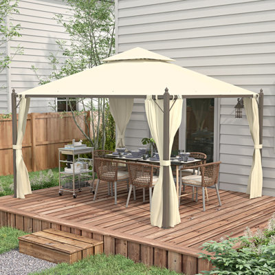 Pavillon de jardin extérieur beige. 10 pi x 12 pi, structure en acier, toit, rideaux d'intimité. Pavillon de jardin polyvalent de 12 pi Structure, rideaux pour l'intimité. Améliore la vie. Beige