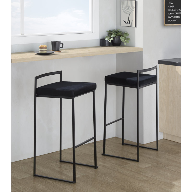 Tabouret de bar et de comptoir Ernestine, Noir, Velours noir, Tabouret de bar (siège d'une hauteur de 31 po)