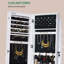 8 LEDs Mirror Jewelry Armoire, Jewelry Organizer with Garment Rack, Lockable Full-length Mirror with 4 Wheels, Storage Shelves with Hooks, 5-in-1, White and Black