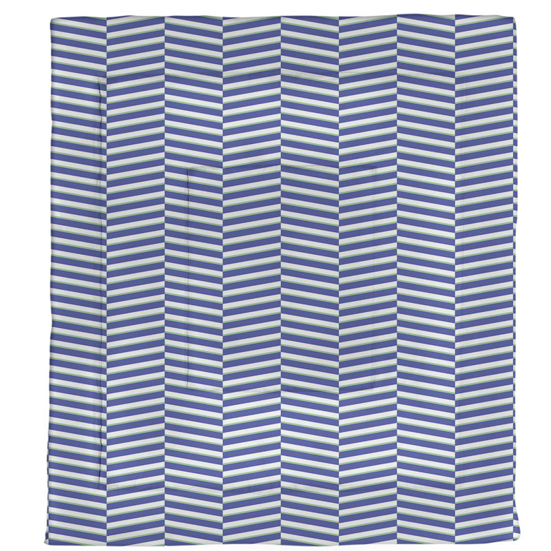 Édredon réversible simple en microfibre à rayures fracturées, Édredon grand, Bleu / vert