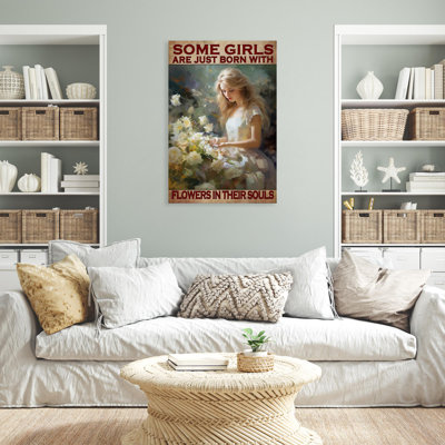 «Woman Just Born With Flowers», reproduction d'art graphique sur toile tendue 1 pièce