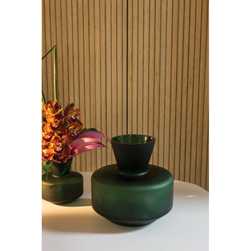 Green Glass Table Vase, 10" H x 10" W x 5.5" D