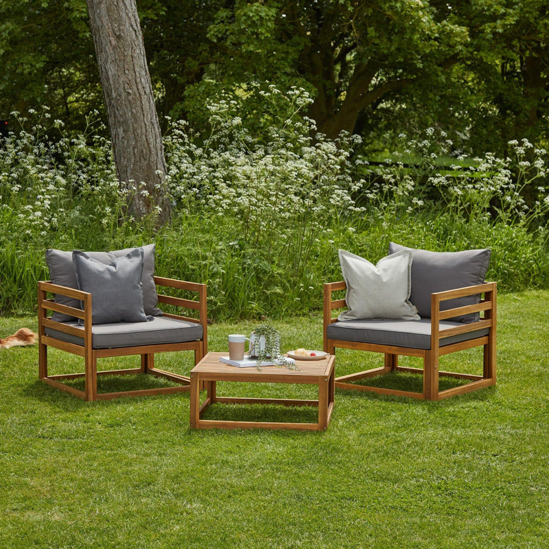 Rimasha 2 Garden Armchairs with Coffee Table Set - Grey