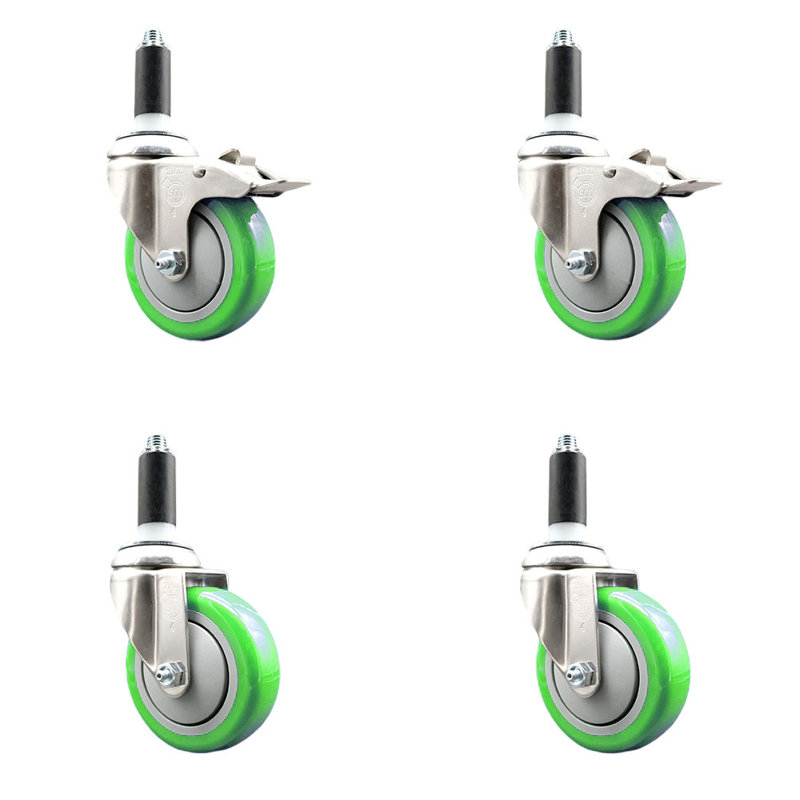 4 roulettes en polyuréthane vert 4 pouces pivotant 1 po