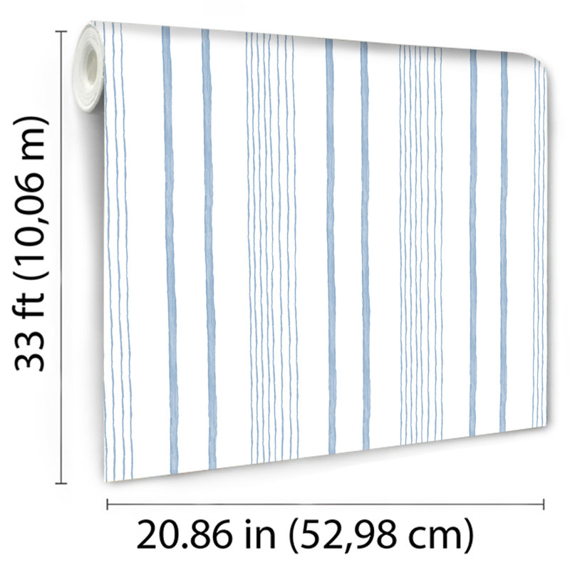 Papier peint à rayures dessinées à la main, Blue