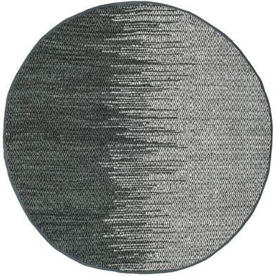 Phillis Vintage Leather Hand Woven Leather/Cotton Geometric Rug in Light Grey/Charcoal