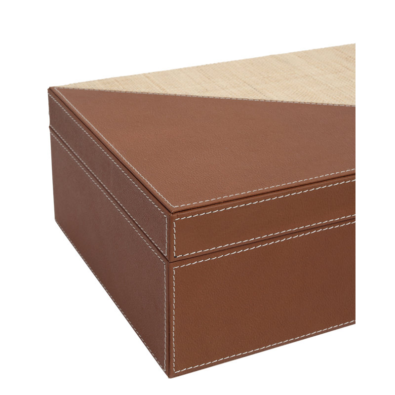 Leather & Raffia Leather, Raffia, Engineered Wood, Suede Decorative Box