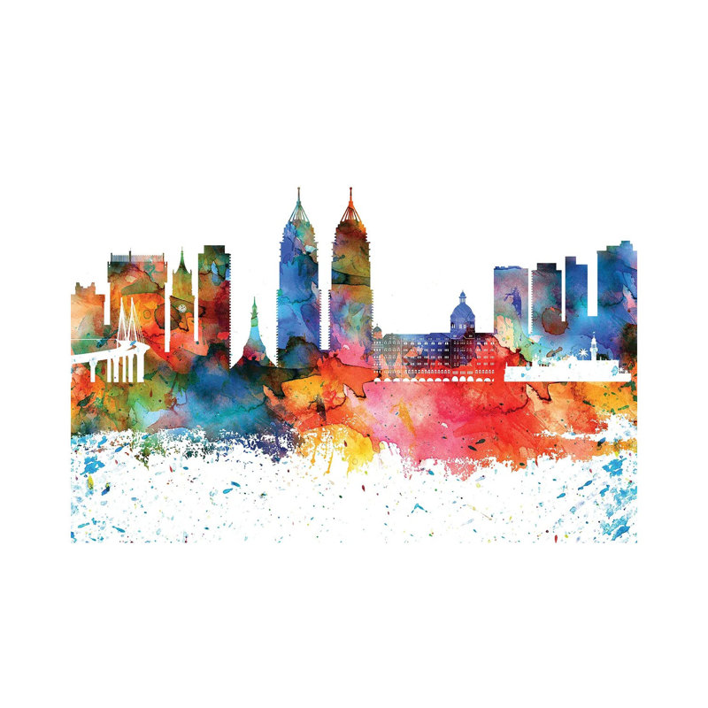 Silhouette de Mumbai, aquarelle colorée, H 40 po x l 60 po x 1,5 po