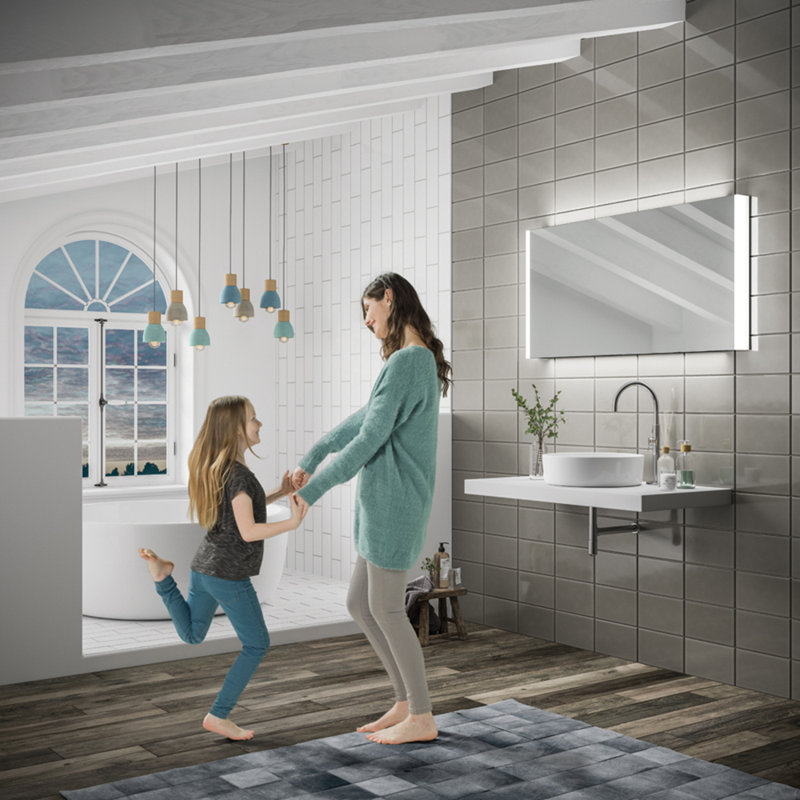 Connect Bathroom Mirror with Shaver Socket, 60cm H x 120cm W