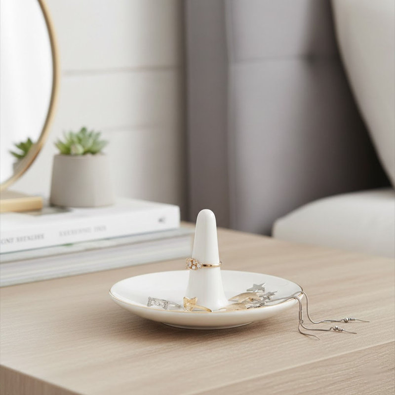 White Ceramic Jewelry Ring Holder