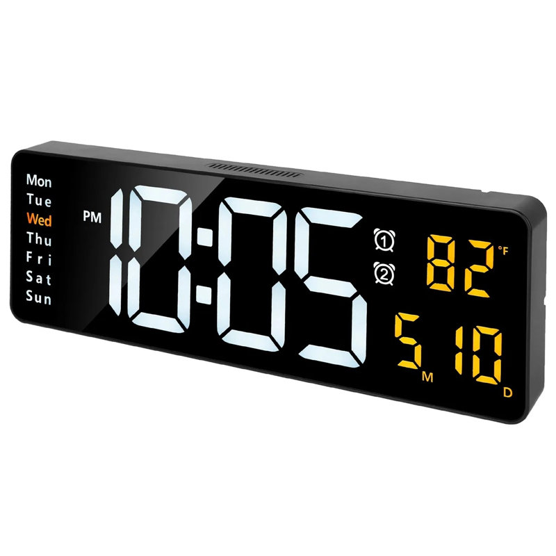 Horloge murale à DEL 15,7 pouces avec télécommande, luminosité à 10 niveaux, 3 réglages d'alarme, format 12 / 24hr, compte à rebours, affichage de la température et du calendrier pour la maison de bureau