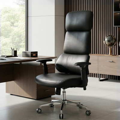 Fauteuil de direction moderne en cuir de polyuréthane à haut dossier, noir
