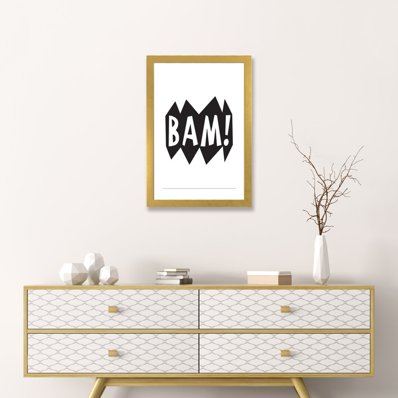 BAM! Noir - reproduction d'art textuel, Blanc, H 24 po x l 16 po x P 1 po, Papier encadré doré
