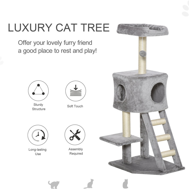 Tour pour arbre à chat 47 "avec condo, échelle, poteaux à griffes, boule