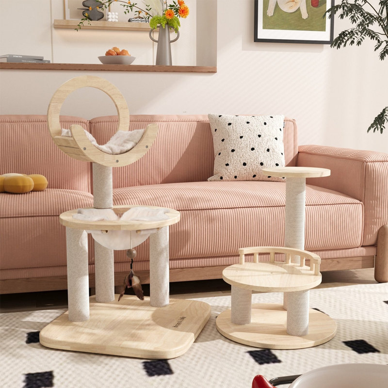 Transformable 57'' Cat Tree, Modern Wood Cat Tower for Large Cats with Scratching Posts