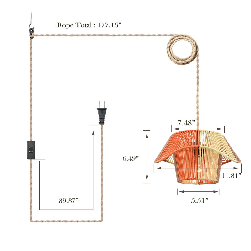 Boho Rattan Plug In Pendant Light