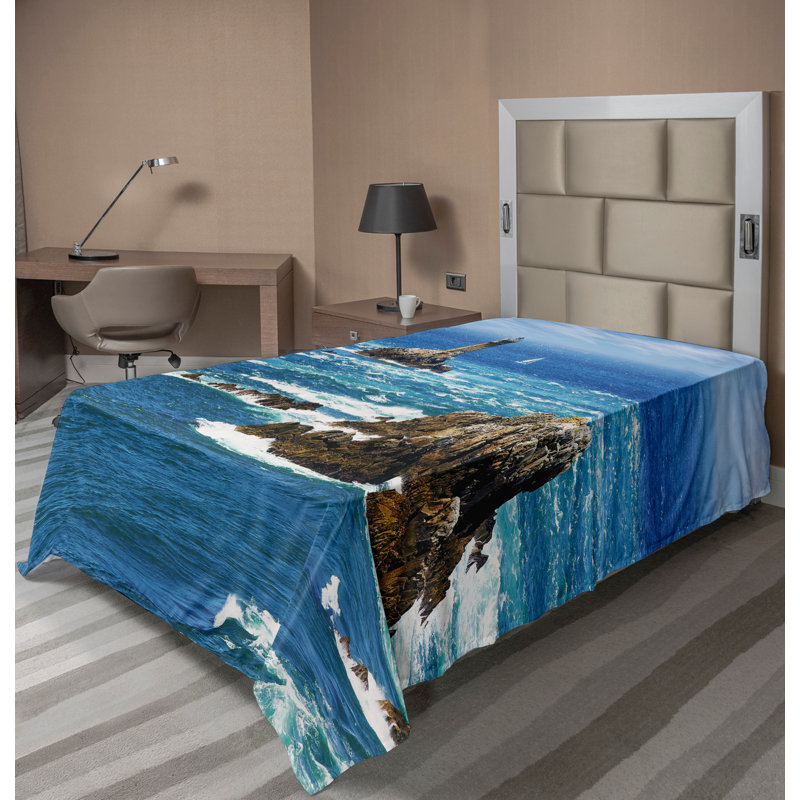Drap Ambesonne Ocean Top Daytime Wavy Rocky Sea, Drap plat pour lit simple